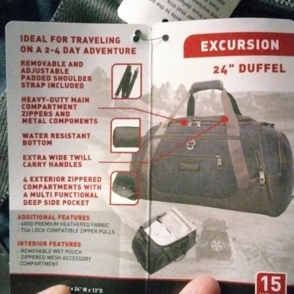 SwissTech Excursion Blue 24" Travel Duffel Bag NWT.  10.5"x24"x12". - Picture 5 of 7